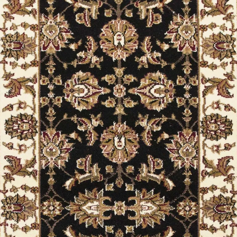 Black or Ivory Traditional Bordered Rug Photo 2