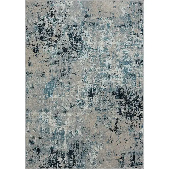 Blue Abstract Distressed Washable Area Rug Photo 1