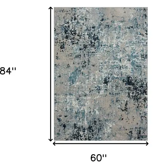 Blue Abstract Distressed Washable Area Rug Photo 10