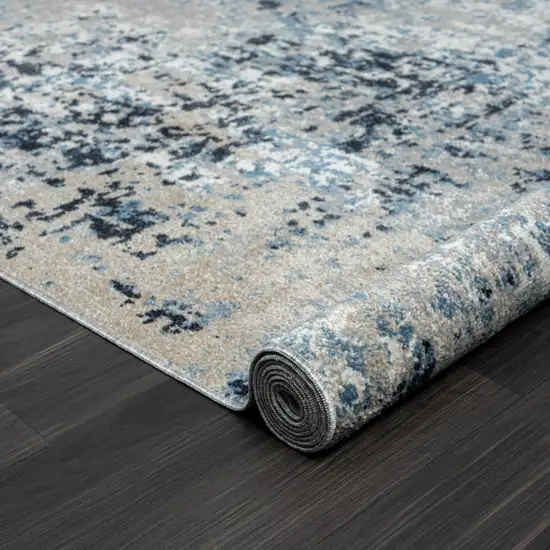 Blue Abstract Distressed Washable Area Rug Photo 5