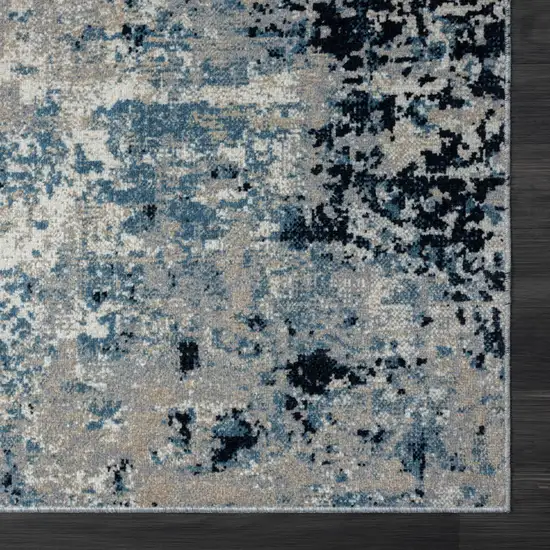 Blue Abstract Distressed Washable Area Rug Photo 3