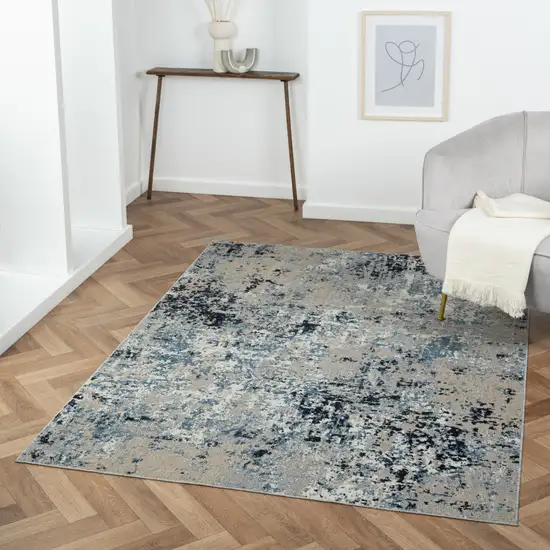 Blue Abstract Distressed Washable Area Rug Photo 7