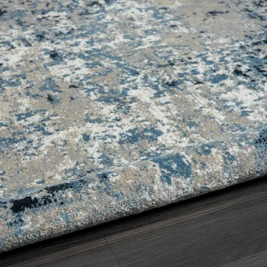 Blue Abstract Distressed Washable Area Rug Photo 9