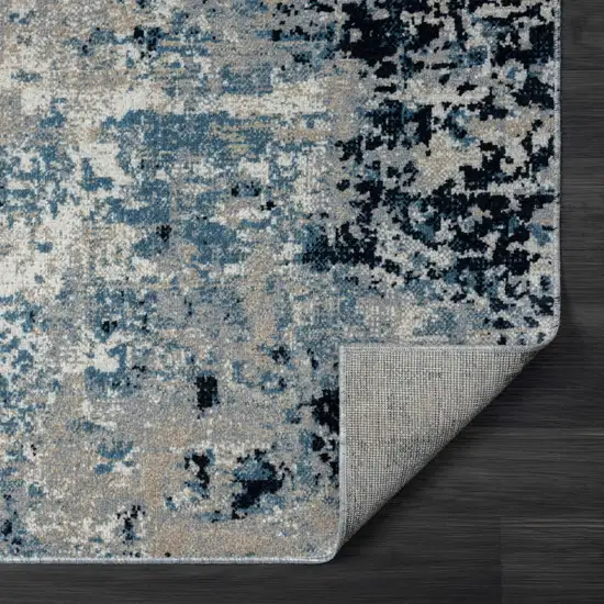 Blue Abstract Distressed Washable Area Rug Photo 6