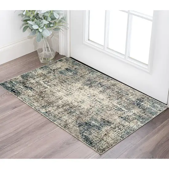 Ivory Blue and Gray Abstract Power Loom Area Rug Photo 1