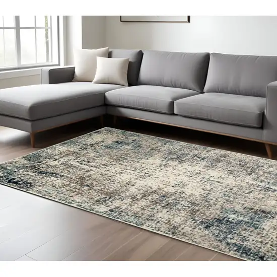 Ivory Blue and Gray Abstract Power Loom Area Rug Photo 1