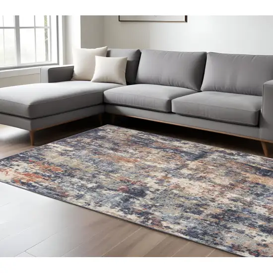 Ivory Navy and Orange Abstract Power Loom Area Rug Photo 1