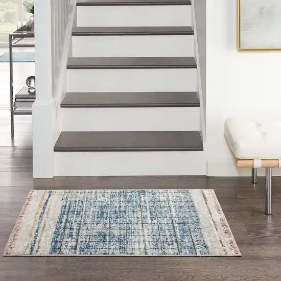 Blue Abstract Power Loom Distressed Non Skid Area Rug Photo 5