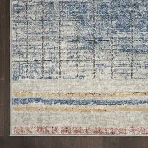 Photo of Blue Abstract Power Loom Distressed Non Skid Area Rug