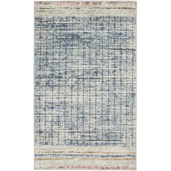 Blue Abstract Power Loom Distressed Non Skid Area Rug Photo 1