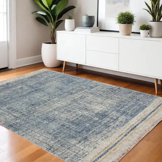 Blue Abstract Power Loom Distressed Non Skid Area Rug Photo 1