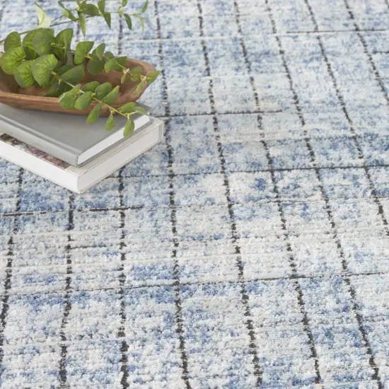 Blue Abstract Power Loom Distressed Non Skid Area Rug Photo 9