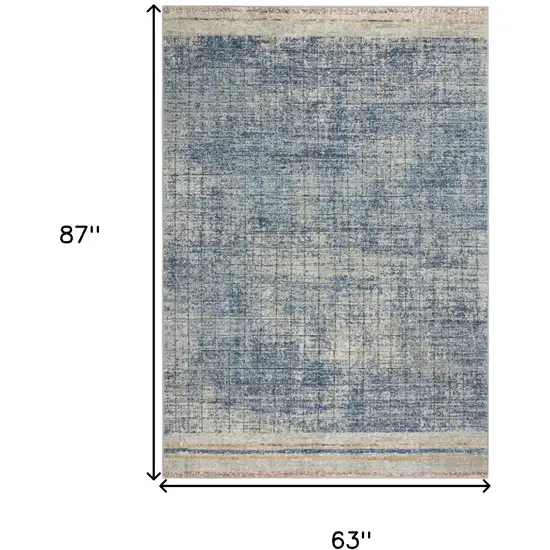 Blue Abstract Power Loom Distressed Non Skid Area Rug Photo 5