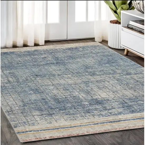 Blue Abstract Power Loom Distressed Non Skid Area Rug Photo 1