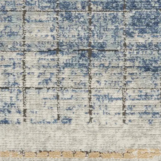 Blue Abstract Power Loom Distressed Non Skid Runner Rug Photo 5