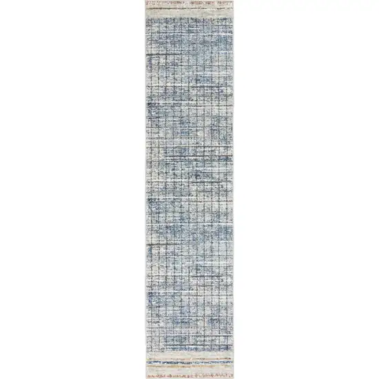 Blue Abstract Power Loom Distressed Non Skid Runner Rug Photo 1