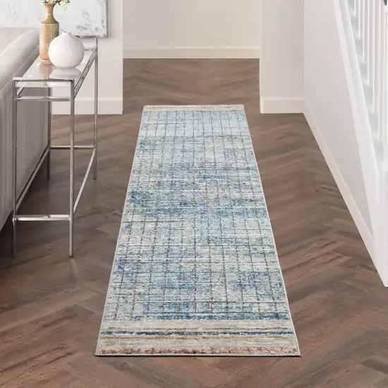 Blue Abstract Power Loom Distressed Non Skid Runner Rug Photo 9