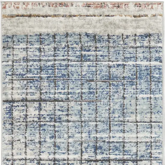 Blue Abstract Power Loom Distressed Non Skid Runner Rug Photo 4