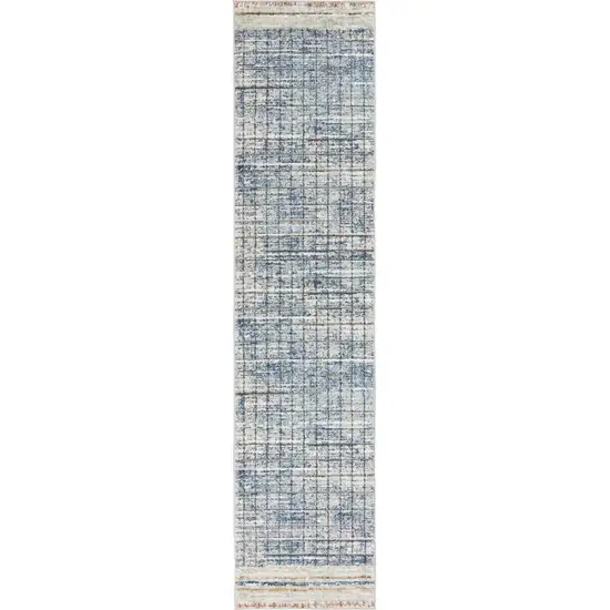 Blue Abstract Power Loom Distressed Non Skid Runner Rug Photo 4