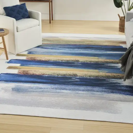 Blue Abstract Power Loom Washable Non Skid Area Rug Photo 7