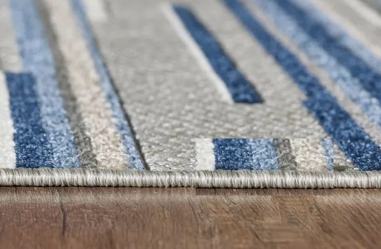 Blue Abstract Striped Indoor Outdoor Area Rug Photo 4