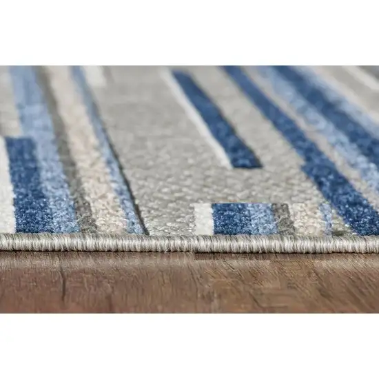 Blue Abstract Striped Indoor Outdoor Area Rug Photo 4