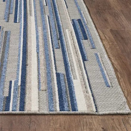 Blue Abstract Striped Indoor Outdoor Area Rug Photo 7