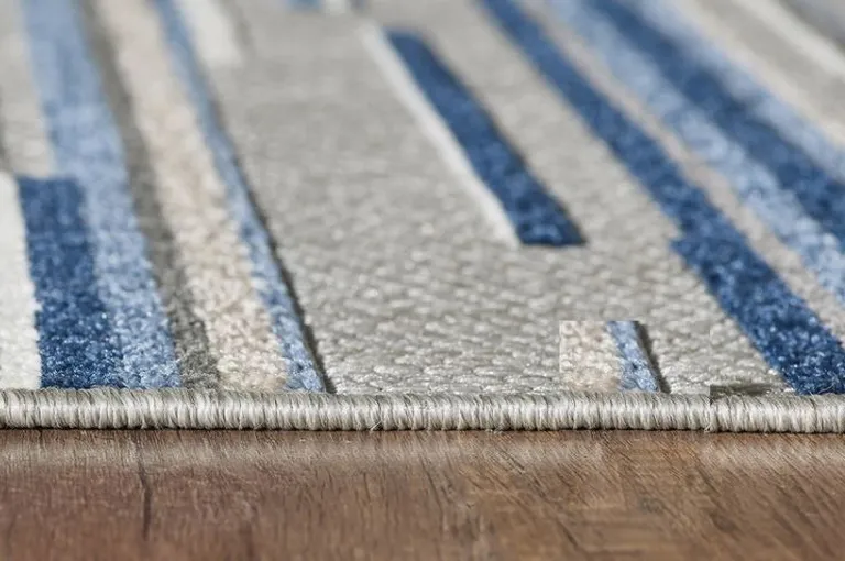 Blue Abstract Striped Indoor Outdoor Area Rug Photo 3