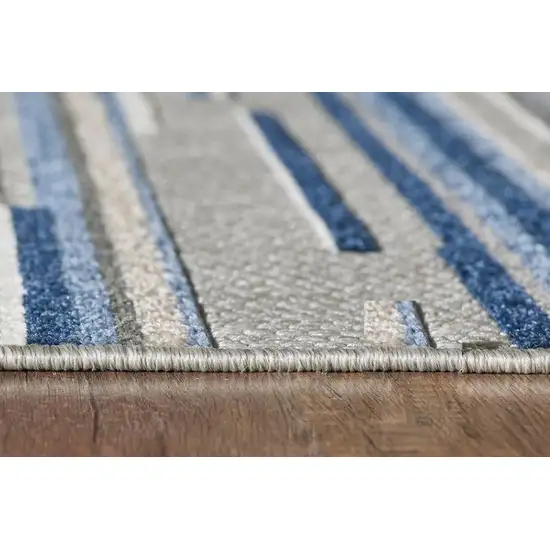 Blue Abstract Striped Indoor Outdoor Area Rug Photo 3