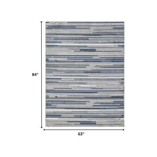 Blue Abstract Striped Indoor Outdoor Area Rug Photo 3