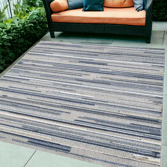 Blue Abstract Stain Resistant Indoor Outdoor Area Rug Photo 1