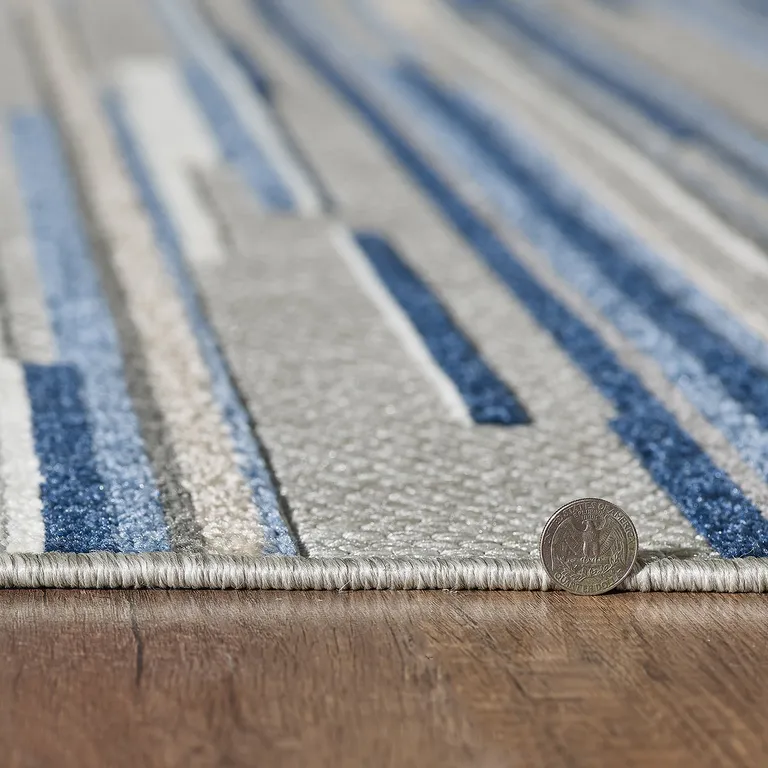 Blue Abstract Striped Indoor Outdoor Area Rug Photo 5