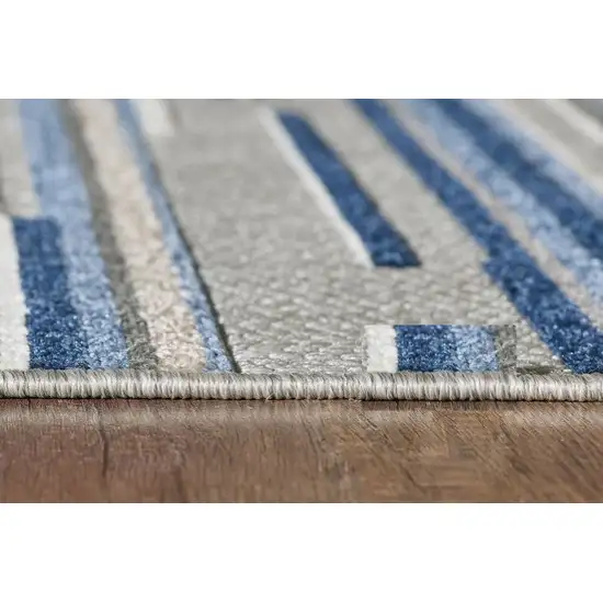 Blue Abstract Striped Indoor Outdoor Area Rug Photo 9