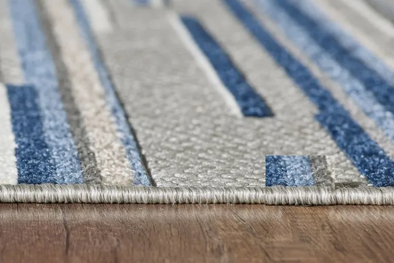 Blue Abstract Striped Indoor Outdoor Area Rug Photo 5