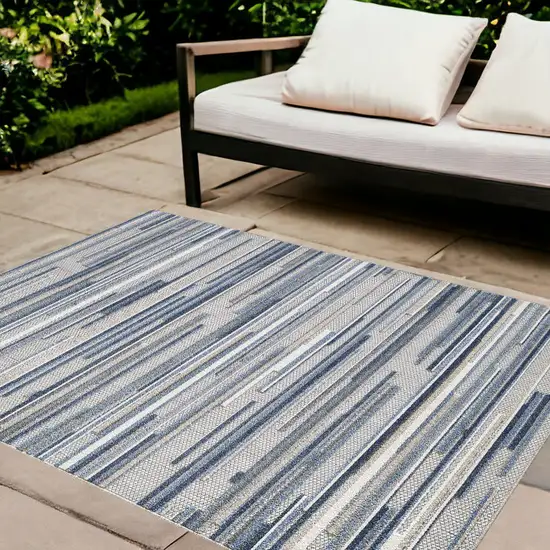 Blue Abstract Stain Resistant Indoor Outdoor Area Rug Photo 1