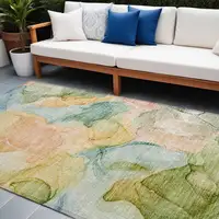 Photo of Blue Abstract Washable Non Skid Indoor Outdoor Area Rug