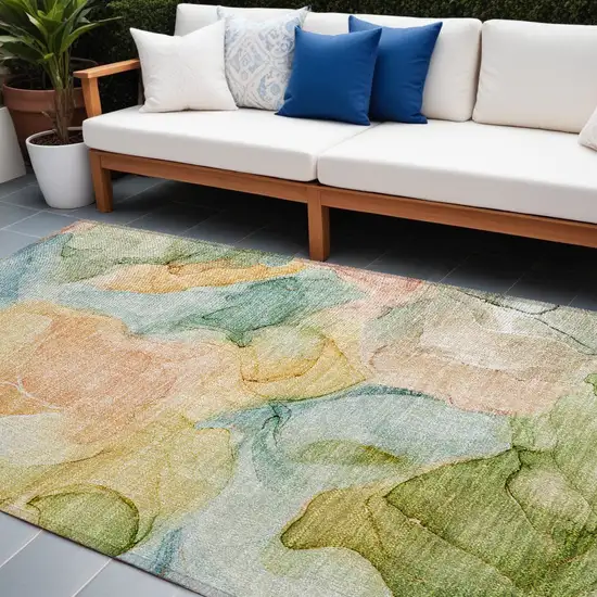 Blue Abstract Washable Non Skid Indoor Outdoor Area Rug Photo 1