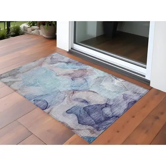 Blue Abstract Washable Non Skid Indoor Outdoor Area Rug Photo 1