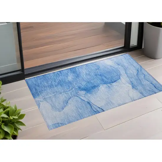 Blue Abstract Washable Non Skid Indoor Outdoor Area Rug Photo 1