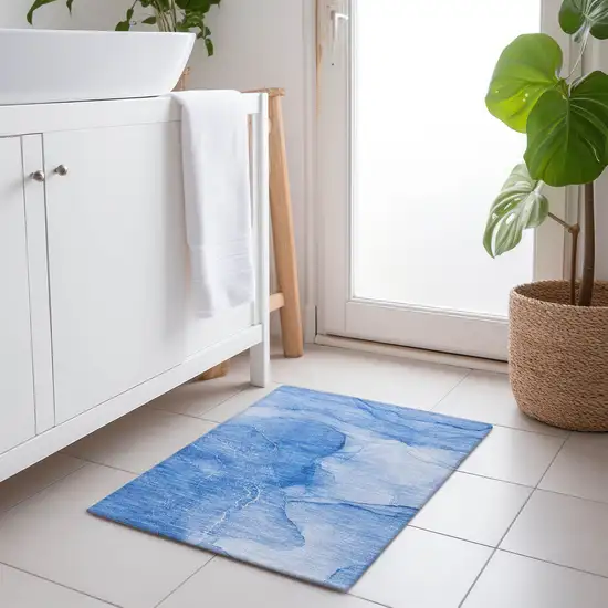 Blue Abstract Washable Non Skid Indoor Outdoor Area Rug Photo 8