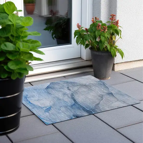 Blue Abstract Washable Non Skid Indoor Outdoor Area Rug Photo 6