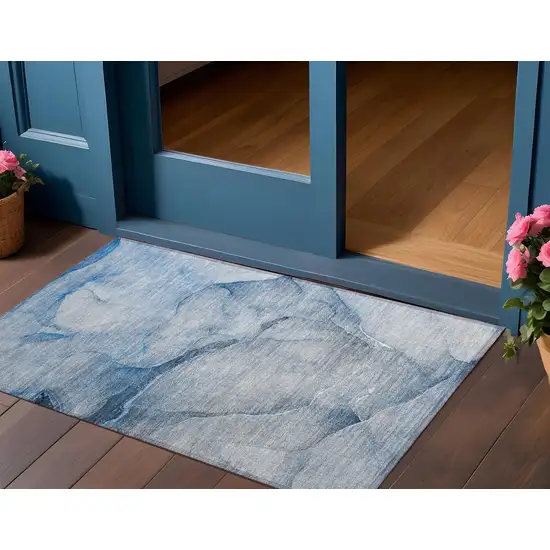 Blue Abstract Washable Non Skid Indoor Outdoor Area Rug Photo 1