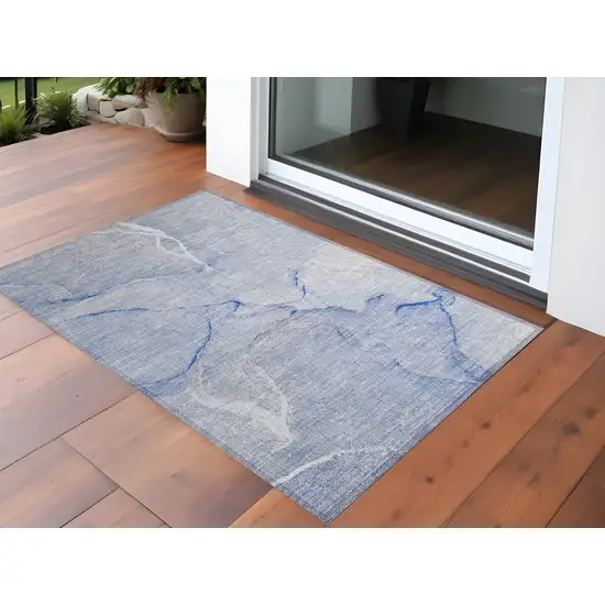 Blue Abstract Washable Non Skid Indoor Outdoor Area Rug Photo 1