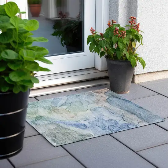 Blue Abstract Washable Non Skid Indoor Outdoor Area Rug Photo 9