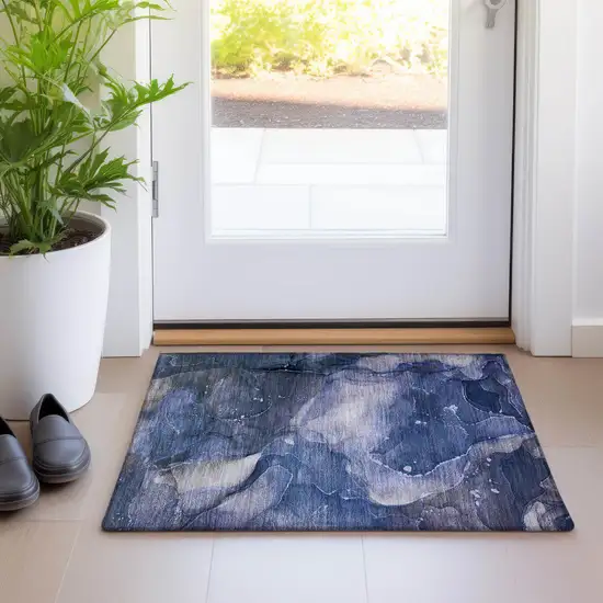 Blue Abstract Washable Non Skid Indoor Outdoor Area Rug Photo 9