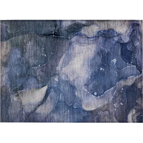 Blue Abstract Washable Non Skid Indoor Outdoor Area Rug Photo 2