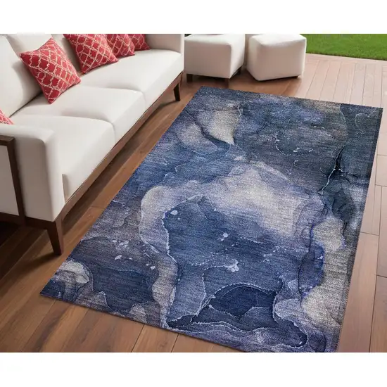 Blue Abstract Washable Non Skid Indoor Outdoor Area Rug Photo 1