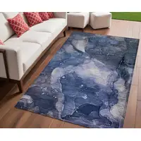 Photo of Blue Abstract Washable Non Skid Indoor Outdoor Area Rug