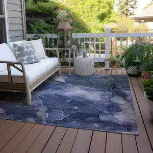 Photo of Blue Abstract Washable Non Skid Indoor Outdoor Area Rug