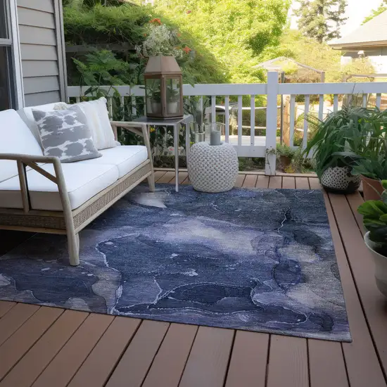 Blue Abstract Washable Non Skid Indoor Outdoor Area Rug Photo 8